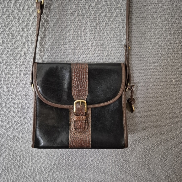 Vtg Brahmin Two-toned Black and Brown Leather Crossbody Bag Croc Embossed - Picture 11 of 13
